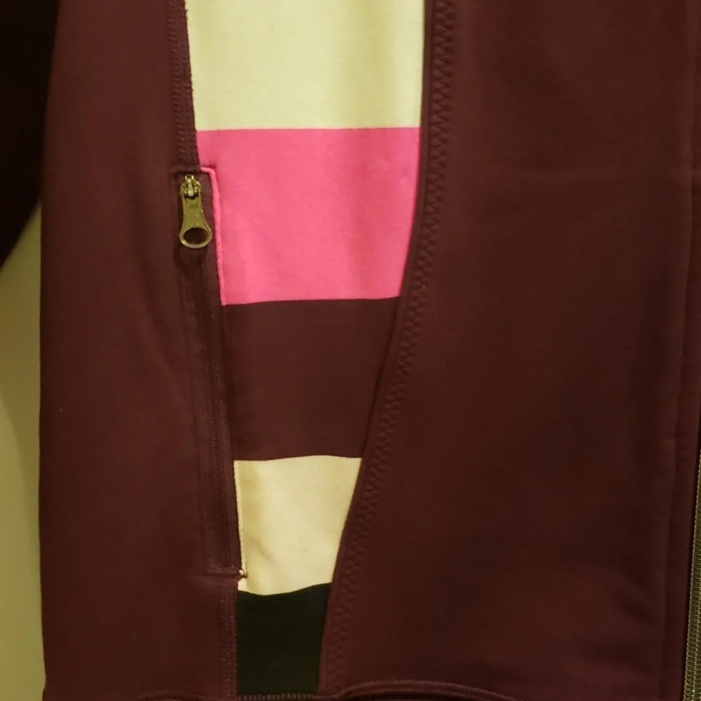 Lululemon in-stride long jacket- burgundy w/ pink & black